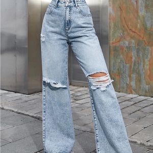 BOGO 50% OFF High Waisted Ripped Wide Leg Jeans